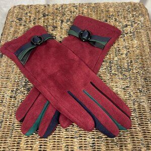 Ariana by Howard's Belted Gloves in Burgandy/Multi